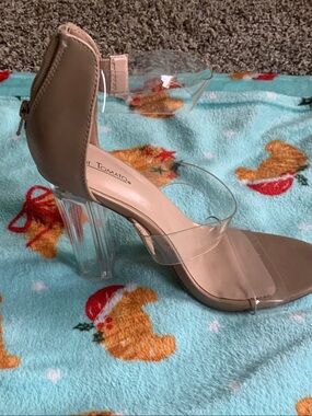 Hot Tomato Nude Clear Block Heel Sandals